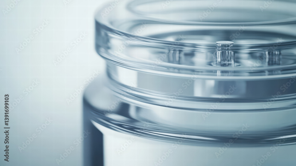 Obraz premium Glass Jar: A crystal-clear glass jar, emphasizing its smooth texture and transparency, stands alone, evoking feelings of simplicity and purity