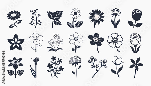 Vector black lotus icons set on white background. Lotus plant. Lotus flower and outline vector