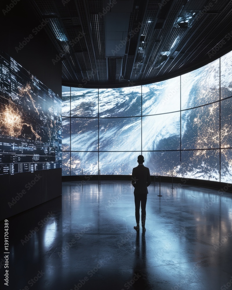 Obraz premium Global meteorological observatory with satellite interface and hyperrealistic visuals