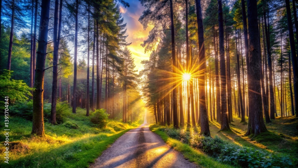 Fototapeta premium Sunlit Forest Road
