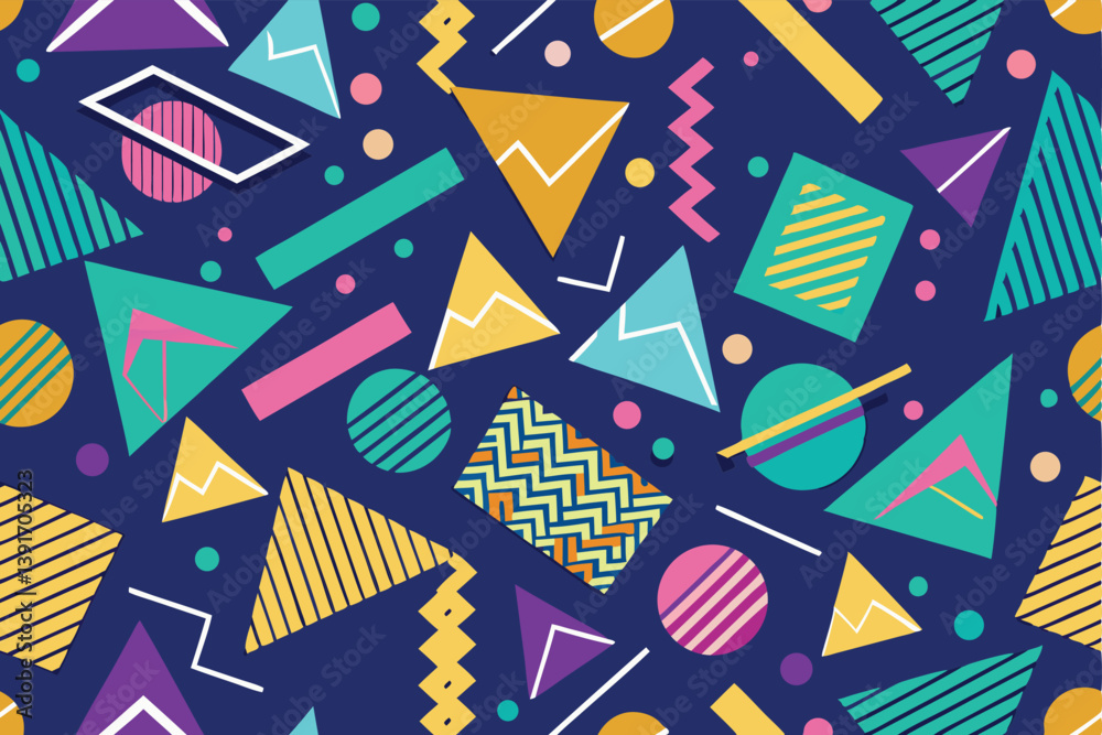 Obraz premium Memphis geometric seamless pattern. Multicolor abstract background
