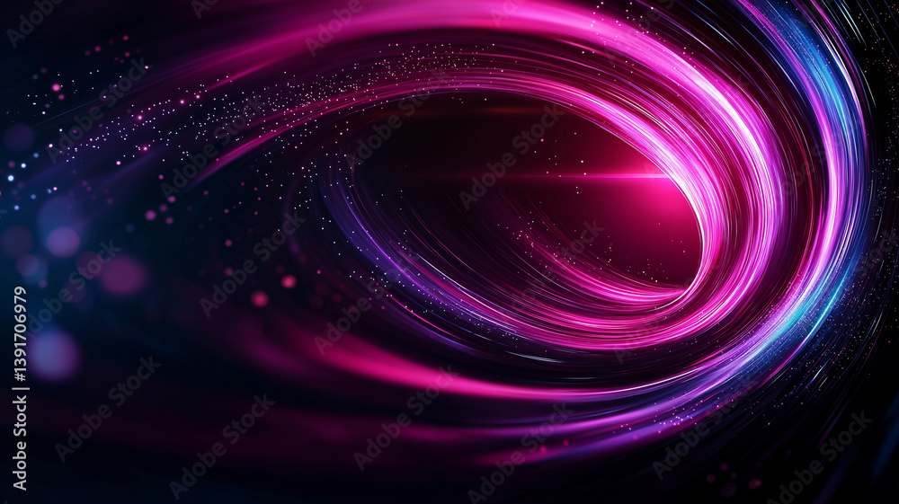 Abstract digital background with holographic funnel, featuring vibrant pink and purple swirls, creating sense of motion and depth Abstract digital background with holographic funnel, featuring vibrant pink and purple swirls, creating sense of motion and depth