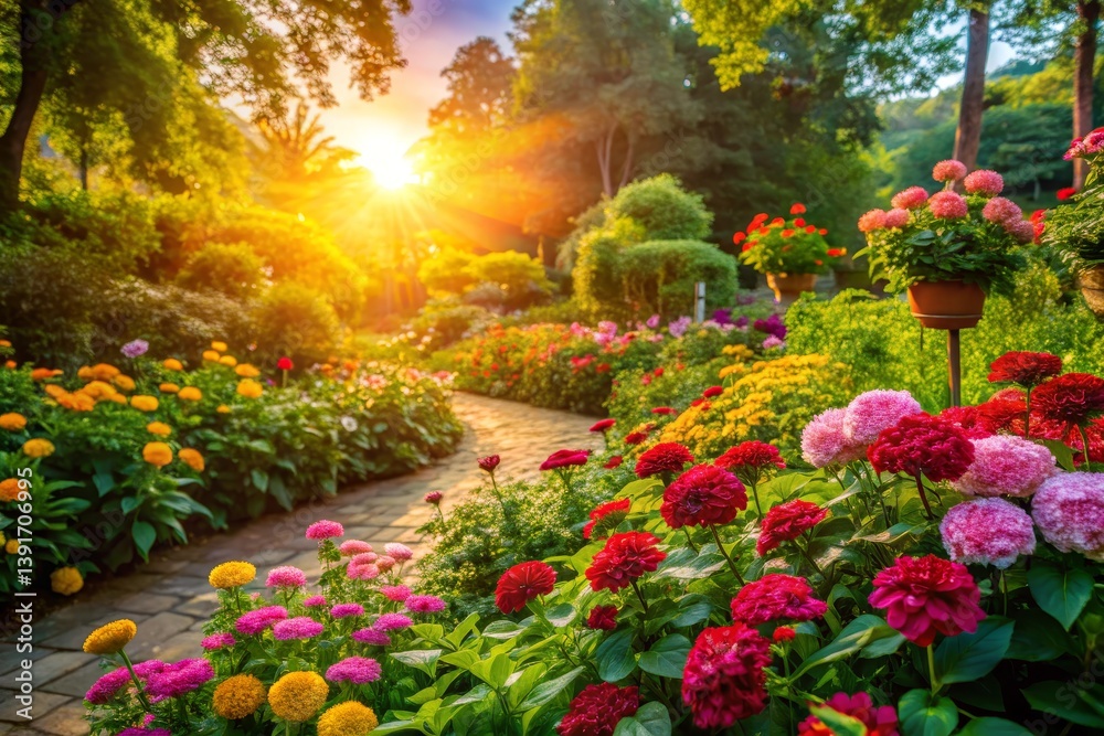 Blooming Garden Path at Sunset Blooming Garden Path at Sunset