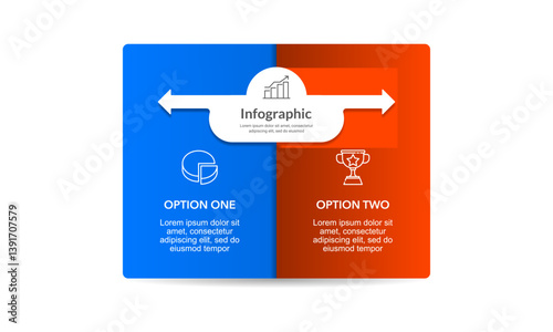 Infographic 2 options compare element red and blue color help decision making in business management. Presentation, report, data and strategy. Vector illustration.