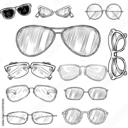  set silhouette of sunglasses sketch style