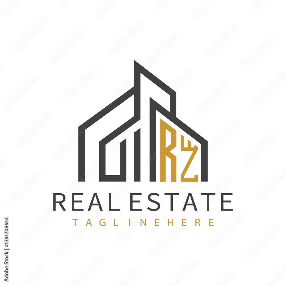 Fototapeta premium initial monogram logo for real estate with building shape creative design 
