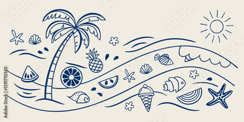 vector Illustration of grunge tropical island with palms