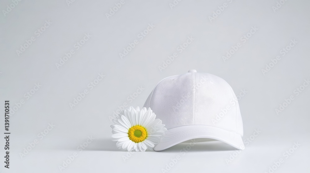 Fototapeta premium White baseball cap and daisy flower