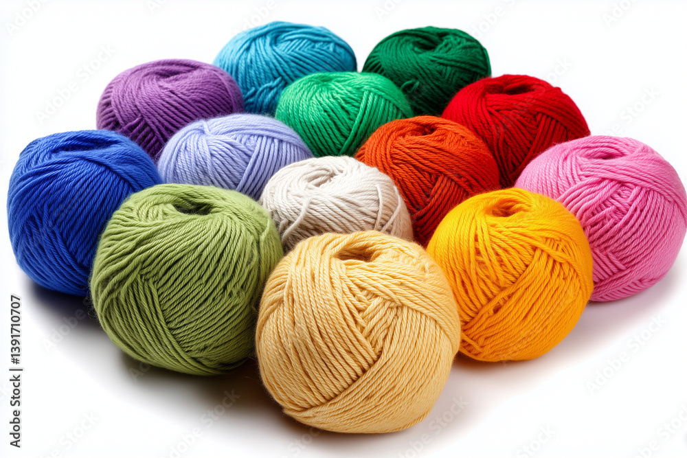 Vibrant collection of yarn balls arranged neatly in various colors for crafting projects Vibrant collection of yarn balls arranged neatly in various colors for crafting projects