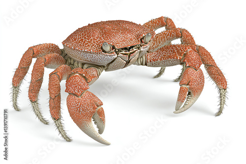 A crab with detailed texture, showcasing its claws and shell. Perfect for marine life themes.