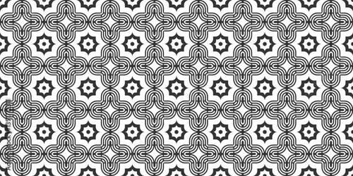 Geometric Mosaic Pattern, Seamless black and white geometric pattern.