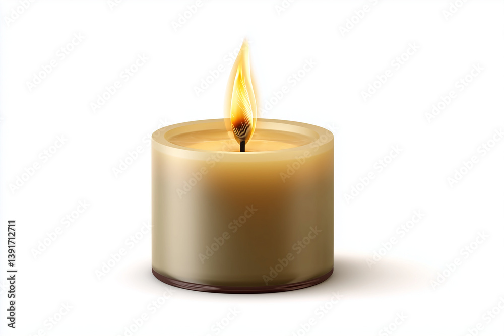Warm candle flame flickering inside a decorative jar on a plain background Warm candle flame flickering inside a decorative jar on a plain background