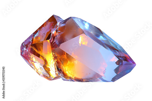 Pure crystal prism on transparent background, premium optical element perfect for scientific visualization, light spectrum illustration and decorative concepts