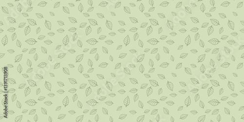 Delicate Leaf Sprinkle, Seamless pattern of delicate leaves on a soft green background.