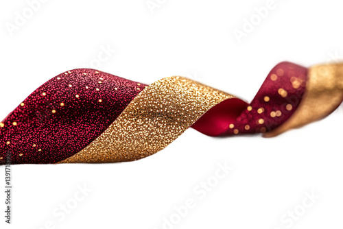 Shiny crimson and gold ribbons intersecting on transparent background, high resolution festive visual for celebration themes, gift presentation and luxury decoration