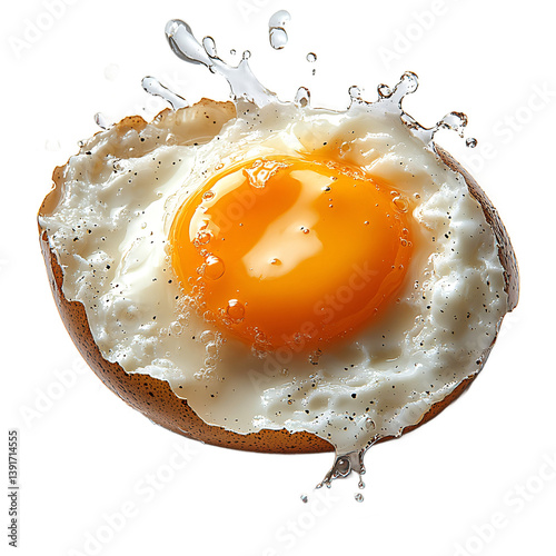 Fresh cracked egg with yolk and white separating in mid-air on transparent background, premium food visual perfect for cooking design and culinary illustration