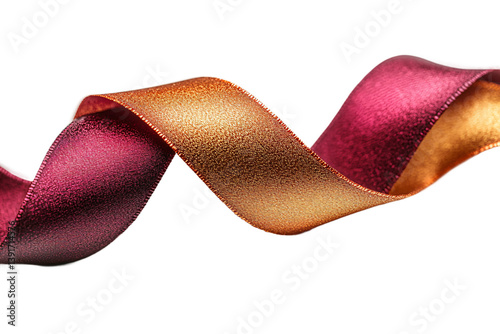 Shiny crimson and gold ribbons intersecting on transparent background, high resolution decorative element for celebration concepts, gift presentation and luxury branding