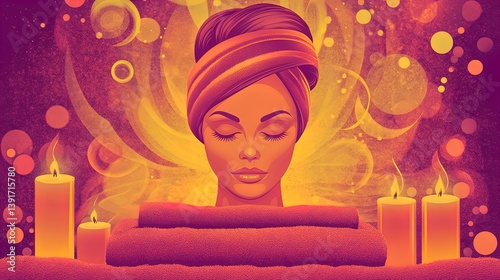 transform your space: a serene poster of a mother embracing self-care with a home spa day - candles, skincare & soft towels for a relaxing retreat in your decor!