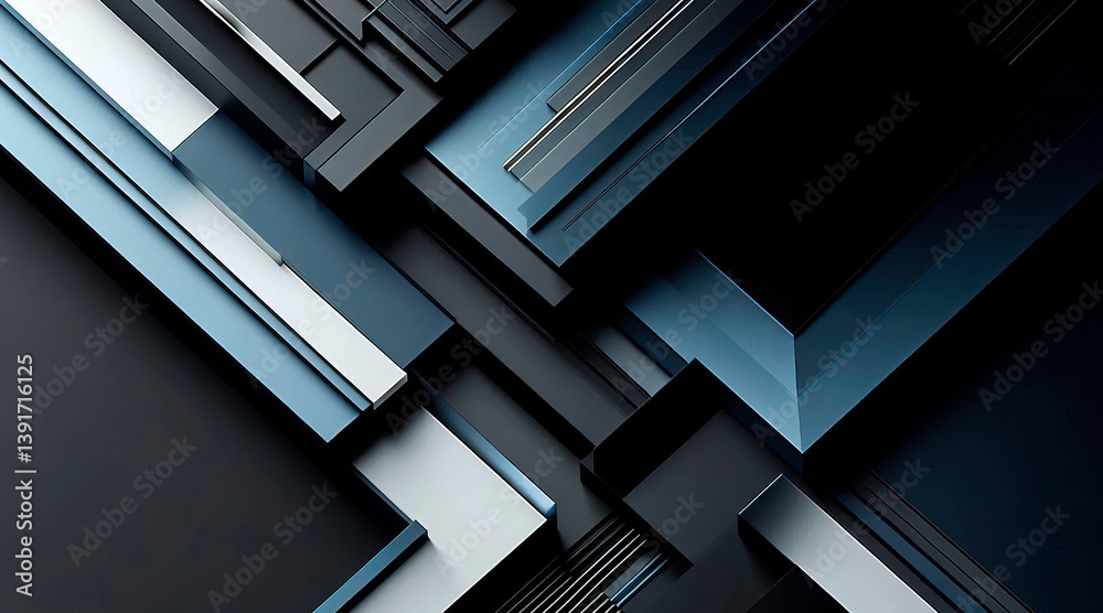 Modern black dark blue white abstract background. Minimal. Color gradient. Geometric shape. Lines stripe triangle angle 3d shadow. Design. Futuristic. Metal metallic effect.Light shine.Luxury premium