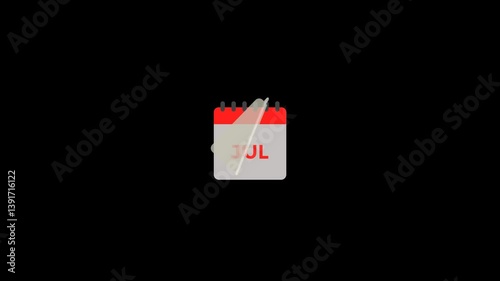 Calendar Page Fliping Animation Showing Different Months of the Year Calendar from January to December 4k Motion Graphics Video Footage with Alpha Channel
