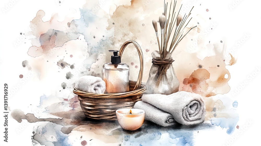 transform your space: a serene poster of a mother embracing self-care with a home spa day - candles, skincare & soft towels for a relaxing retreat in your decor!