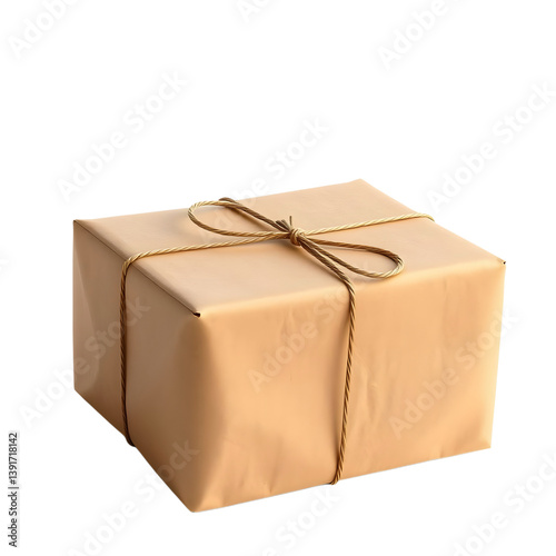 gift box wrapped in brown paper and isolated on white