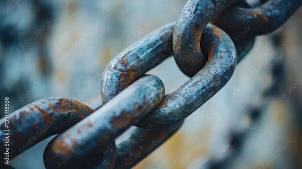 Rusty Chain Links: A close-up view of a rusty chain with weathered metal links, capturing a sense of resilience, strength, and enduring connection in the detail. The focus on the individual links. Rusty Chain Links: A close-up view of a rusty chain with weathered metal links, capturing a sense of resilience, strength, and enduring connection in the detail. The focus on the individual links.