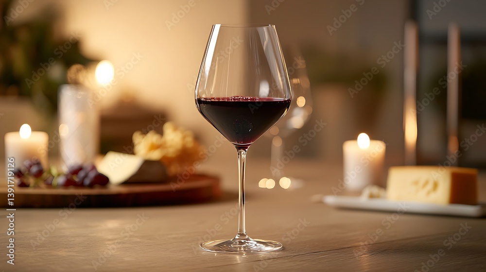 A wine glass is filled with red wine on a table A wine glass is filled with red wine on a table