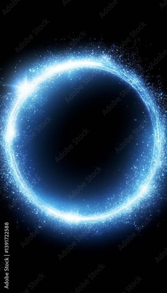 Obraz premium Abstract Blue Glitter Circle of Light Sparkles and Grey Spark Particles on Black Background