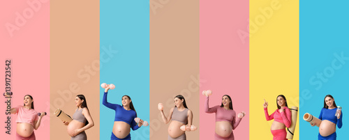 Set of sporty pregnant woma...
