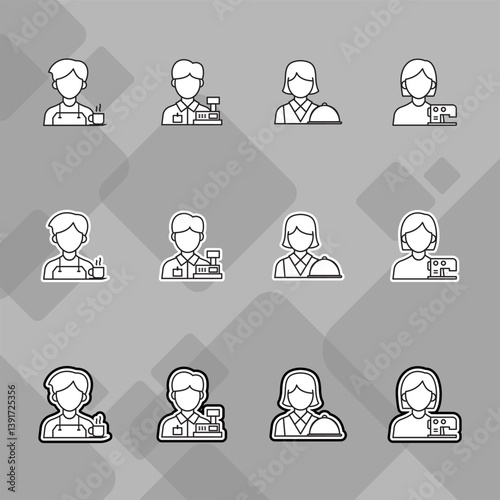 People avatar icons set profession job labor day flat white line illustration gray background Profile Picture, Display Picture,User Image,Profile Image,Profile Photo,
