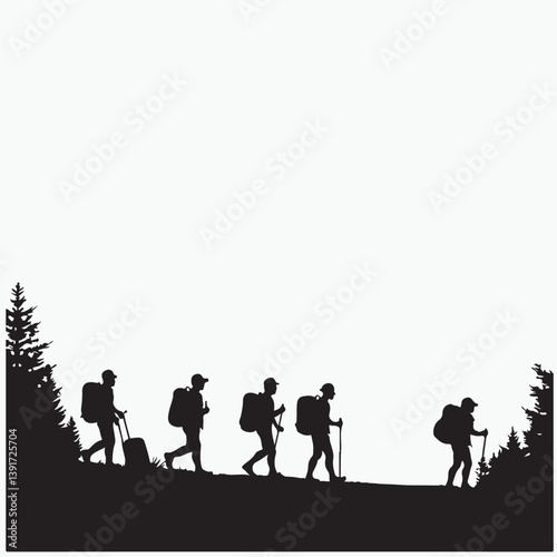 hikers on trail adventure in silhouette.