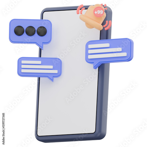 3D Smartphone Icon with Social Media Notifications