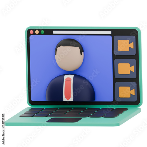 3D Video Call Interface Icon for Remote Communication