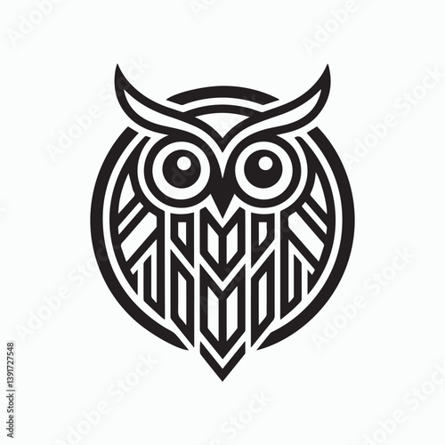 Stylized Celtic Owl Logo – Black and White Geometric Vector Illustration, Modern Emblem Design. owl on a white background