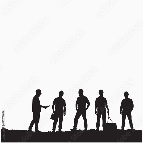 silhouettes of people, construction worker silhouettes teamwork on site.