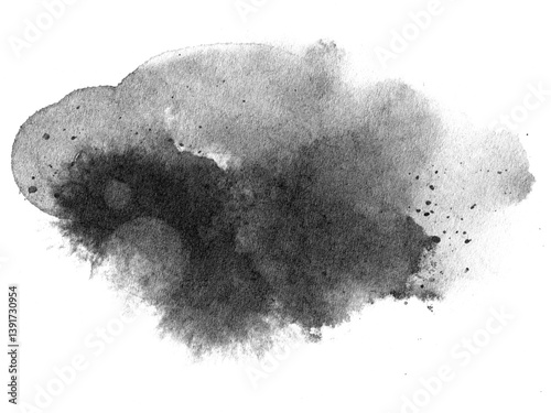 Abstract ink background, grunge art. Black paint stroke texture on white paper in marble style. Wallpaper for web design and games. Hand drawn watercolor isolated illustration. Not AI generation
