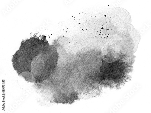 Fototapeta Naklejka Na Ścianę i Meble -  Abstract ink background, grunge art. Black paint stroke texture on white paper in marble style. Wallpaper for web design and games. Hand drawn watercolor isolated illustration