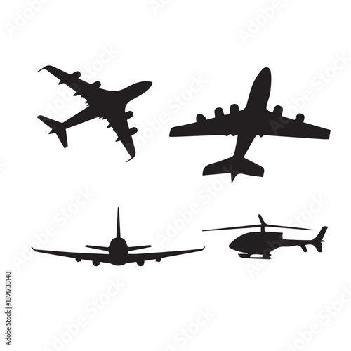 aircraft silhouettes planes and helicopters in flight.