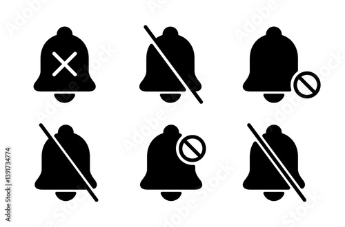 Silent bell icon set collection. Mute sound, off notification sign symbol