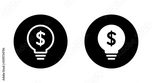 Light bulb dollar icon on black circle. USD currency idea concept