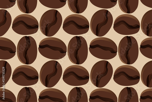 A coffee beans seamless pattern. A brown coffee background. A coffee beans close-up illustration. 