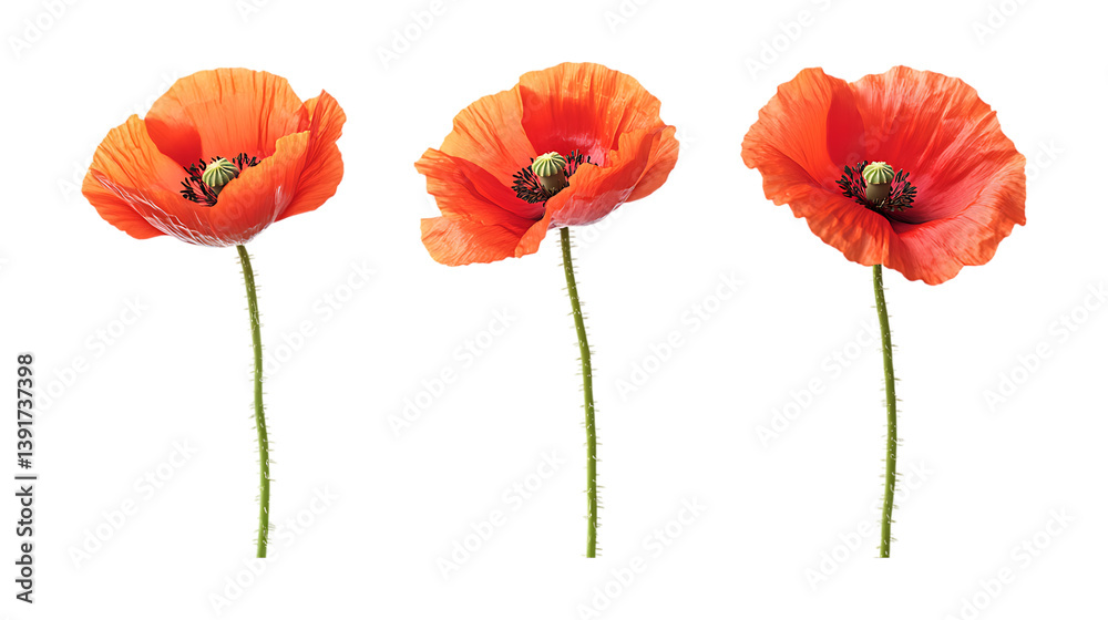 Obraz premium Pack of Poppy Set Against Transparent Background for Floral, Garden, or Nature-Themed Projects