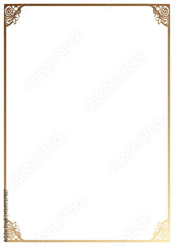 A luxurious and elegant golden frame with ornamental floral corner details, set on a black background. Perfect for wedding invitations, certificates, event announcements, and decorative graphic frame