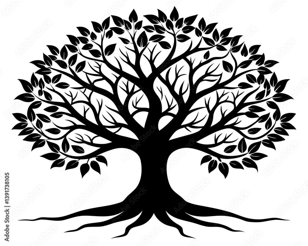 Obraz premium Tree of Life Silhouette Vector & Sacred Symbol SVG