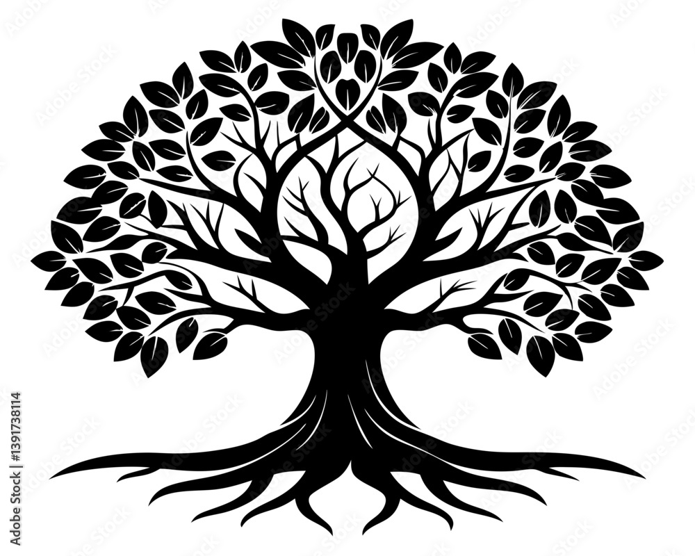 Fototapeta premium Tree of Life Silhouette Vector & Sacred Symbol SVG