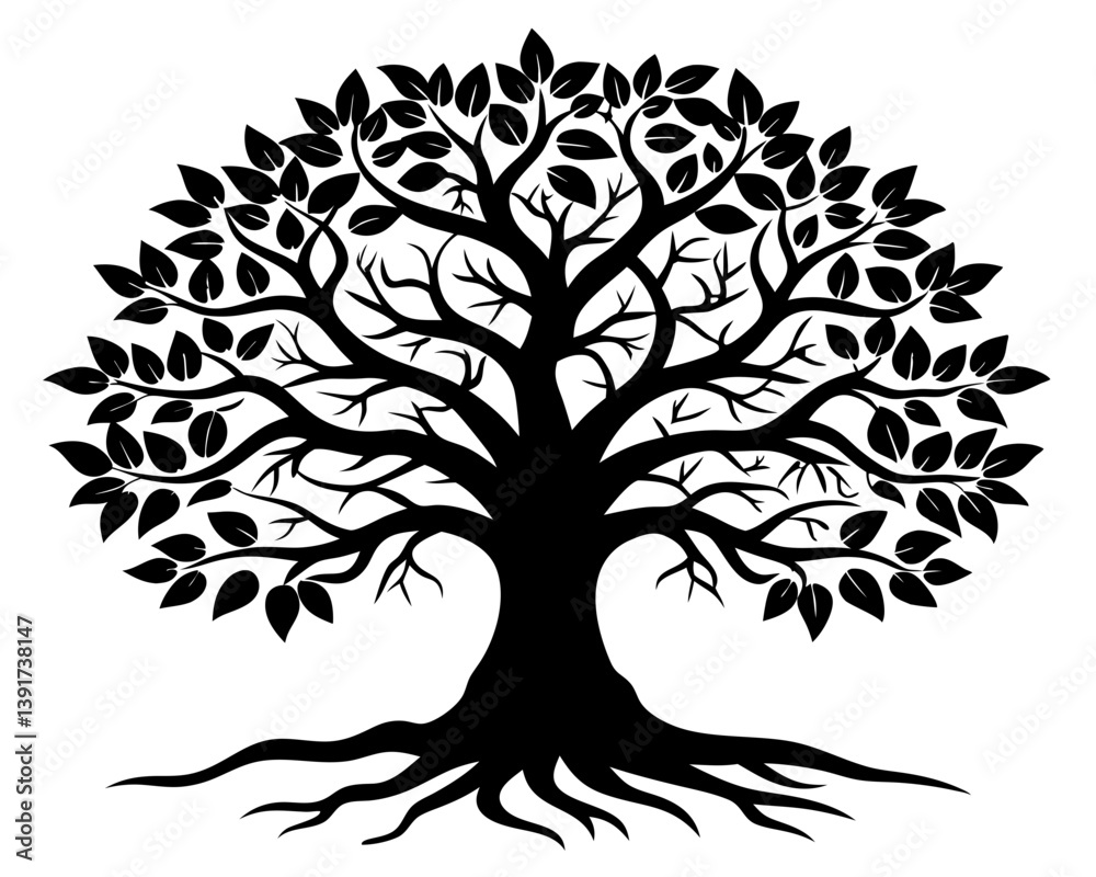 Fototapeta premium Tree of Life Silhouette Vector & Sacred Symbol SVG