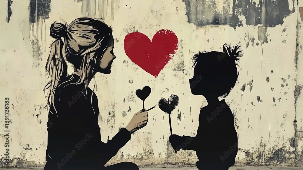 teaching kindness and fairness: a heartwarming illustration of a mother and child drawing together—perfect as a poster for inspiring sports spaces!