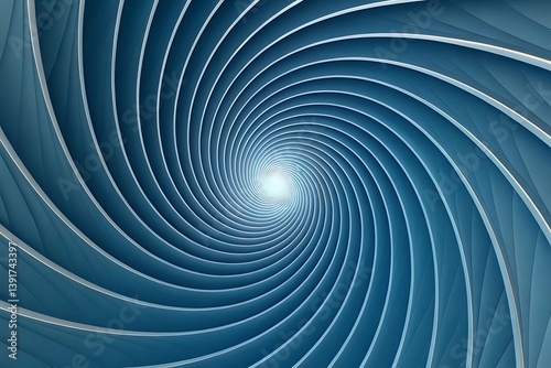 Abstract spiral with metallic blue vortex design, featuring hypnotic pattern, 3D illusion, and geometric swirl, creating a futuristic tunnel with concentric circles and dynamic perspective.