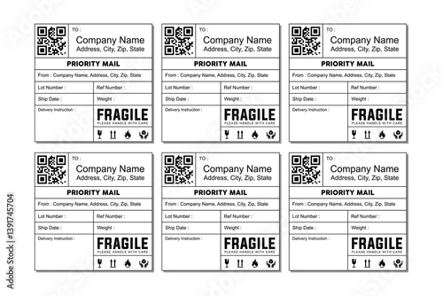 Modern Printable Shipping Label Template with Fragile Notice and Barcode for Package Delivery